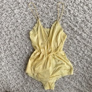 Yellow Lace Satin Sleep Romper